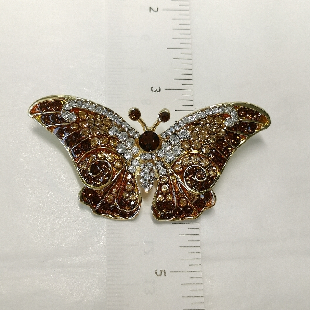 Topaz Crystal butterfly brooch pin in gold tone ๐ - Picture 3 of 7